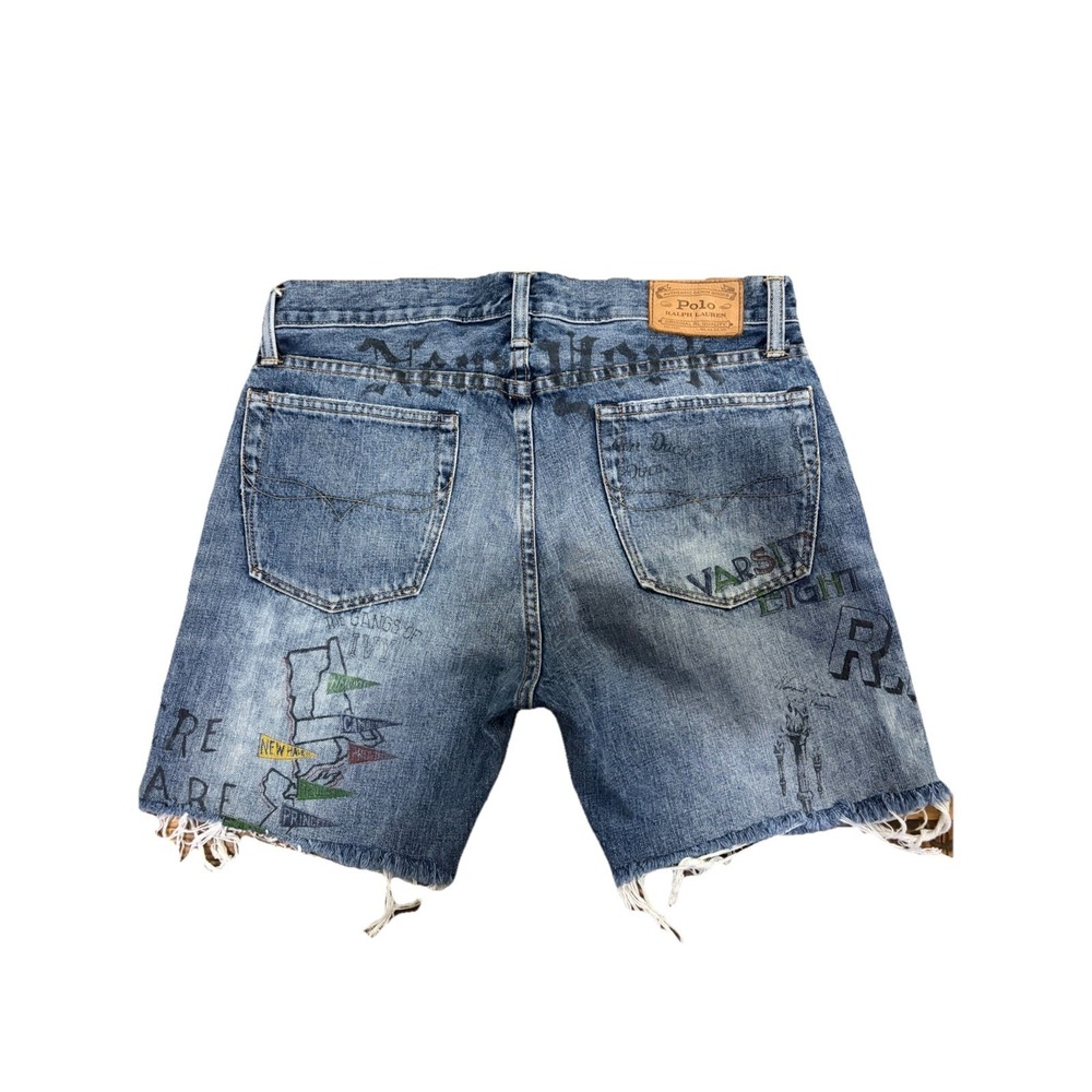 Polo Ralph Lauren Sullivan Slim Graphic Denim Shorts Men 33 Distressed Y2K Rare - Picture 8 of 14
